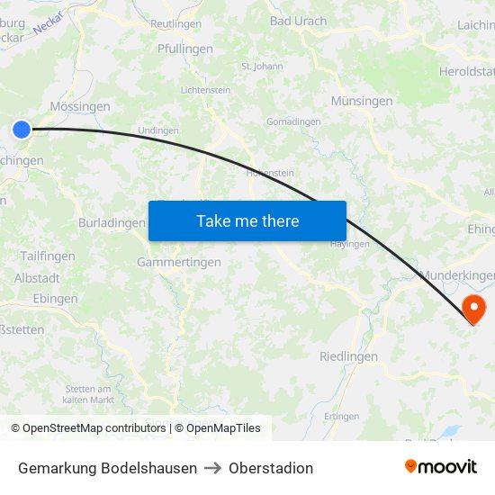 Gemarkung Bodelshausen to Oberstadion map