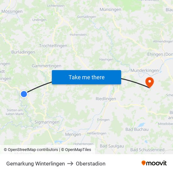 Gemarkung Winterlingen to Oberstadion map