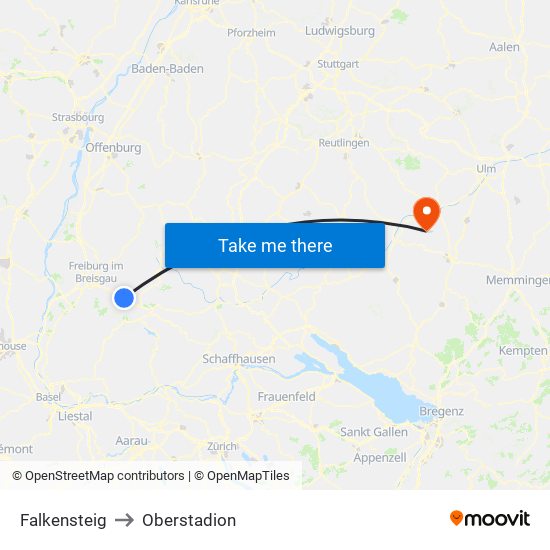 Falkensteig to Oberstadion map