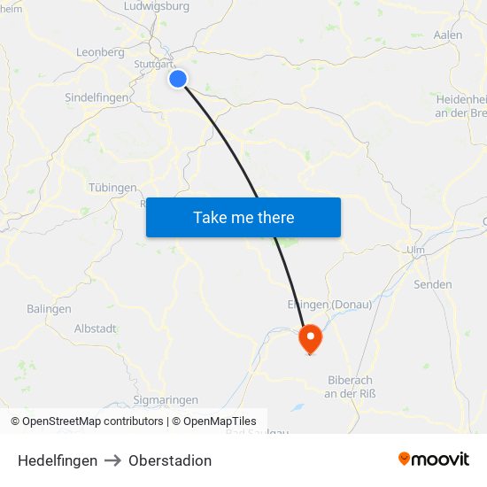 Hedelfingen to Oberstadion map