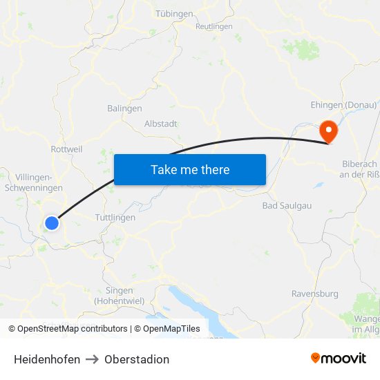 Heidenhofen to Oberstadion map