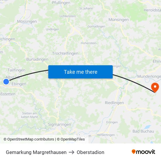 Gemarkung Margrethausen to Oberstadion map