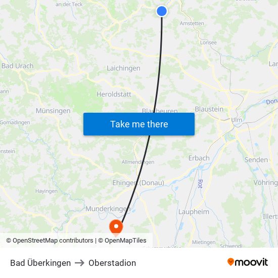 Bad Überkingen to Oberstadion map