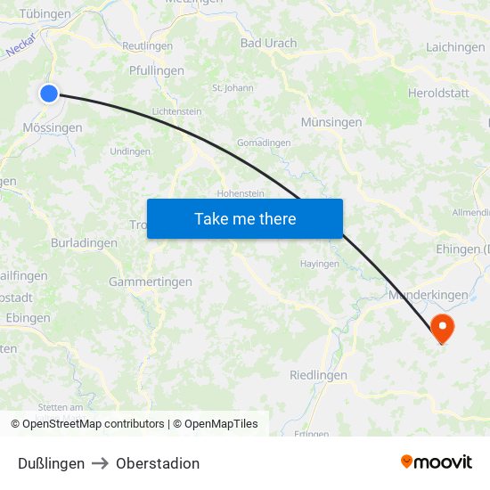 Dußlingen to Oberstadion map