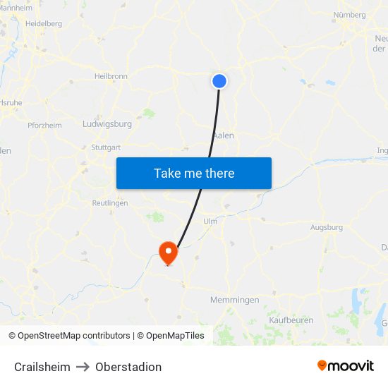 Crailsheim to Oberstadion map