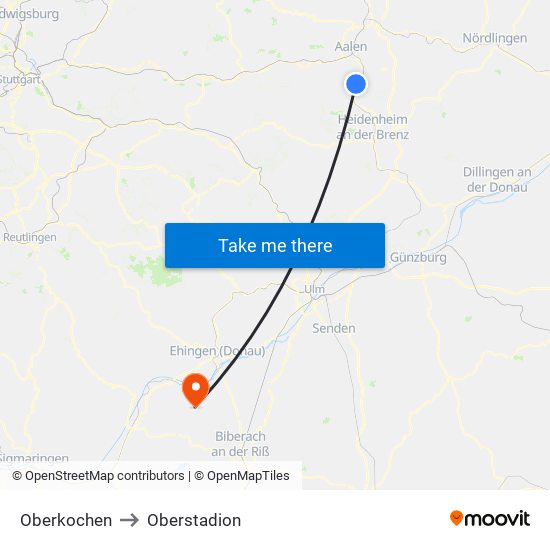 Oberkochen to Oberstadion map