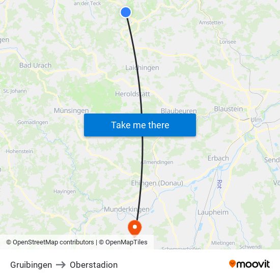 Gruibingen to Oberstadion map