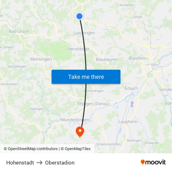 Hohenstadt to Oberstadion map