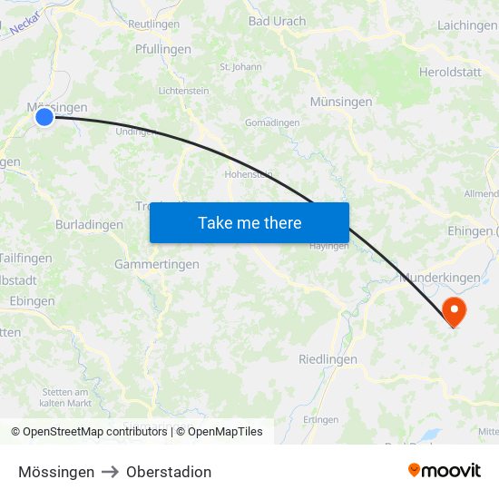 Mössingen to Oberstadion map
