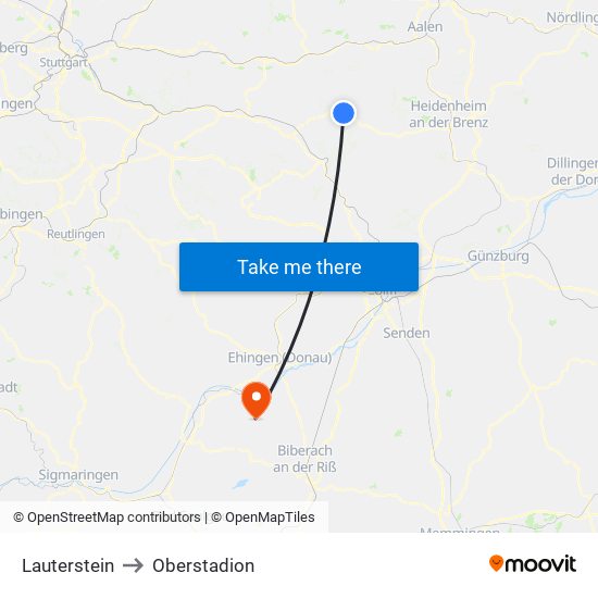 Lauterstein to Oberstadion map