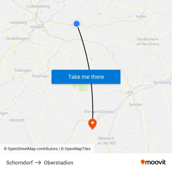 Schorndorf to Oberstadion map