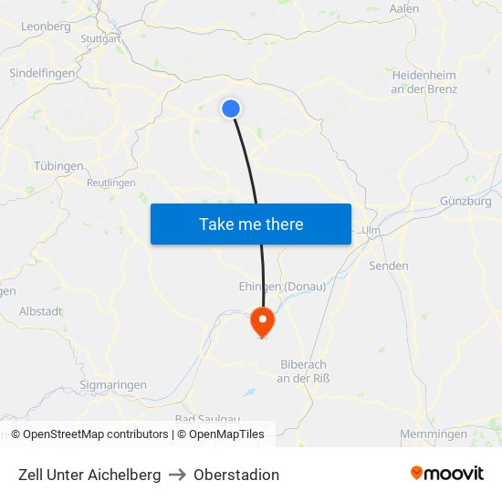 Zell Unter Aichelberg to Oberstadion map
