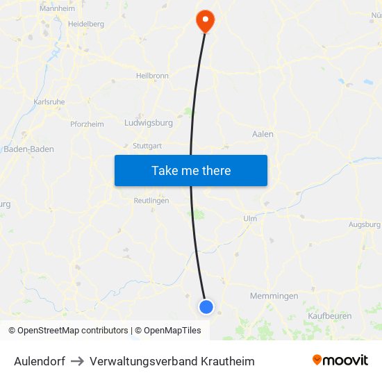 Aulendorf to Verwaltungsverband Krautheim map