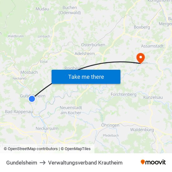 Gundelsheim to Verwaltungsverband Krautheim map