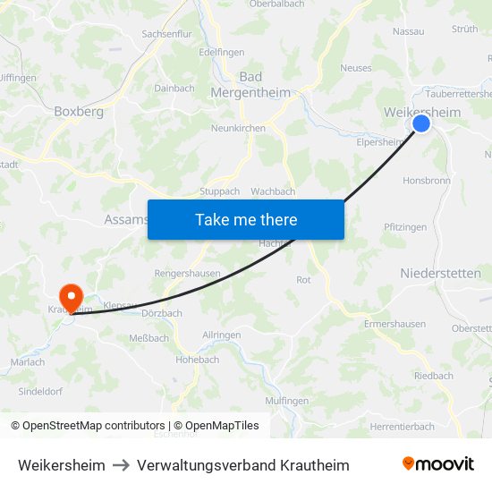 Weikersheim to Verwaltungsverband Krautheim map