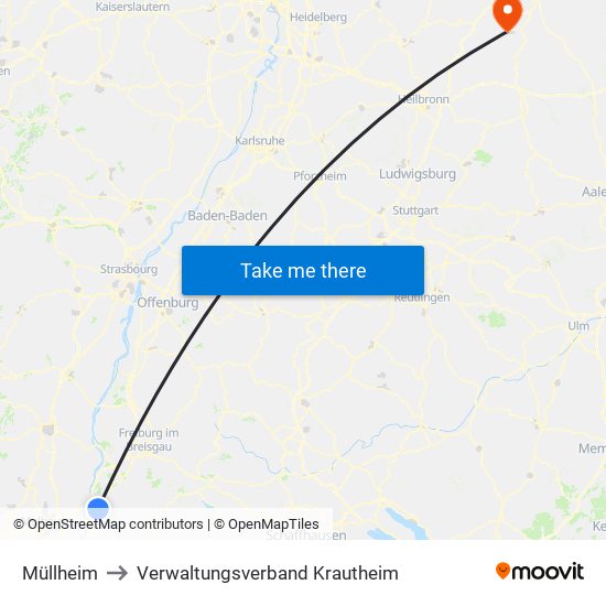 Müllheim to Verwaltungsverband Krautheim map