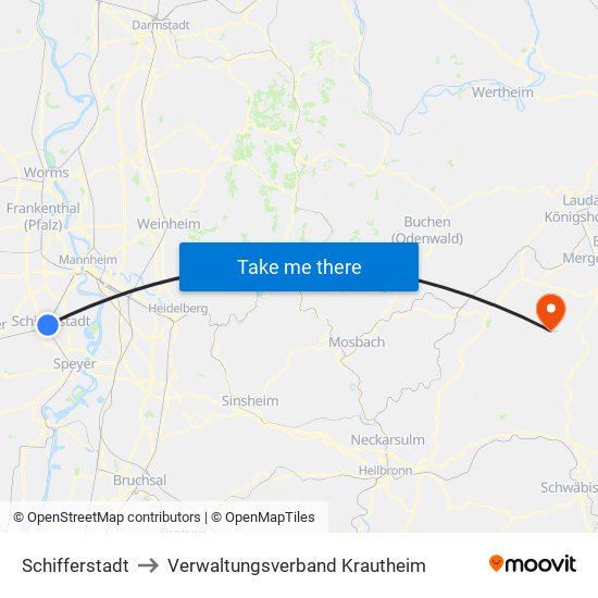 Schifferstadt to Verwaltungsverband Krautheim map