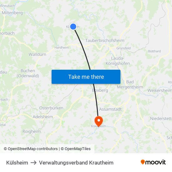 Külsheim to Verwaltungsverband Krautheim map