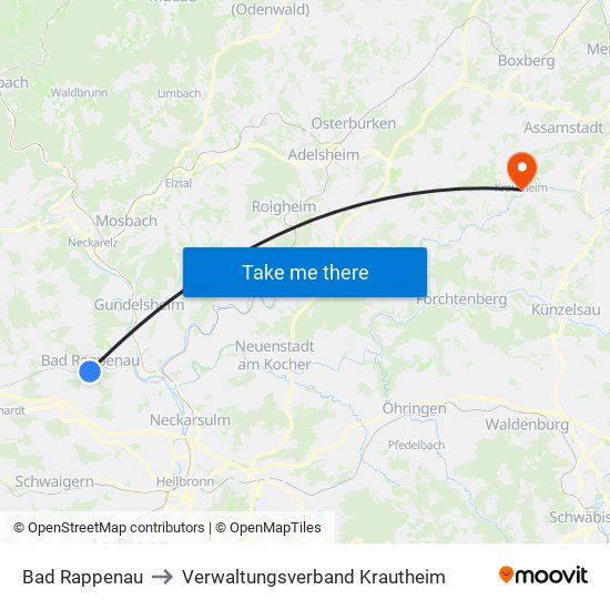 Bad Rappenau to Verwaltungsverband Krautheim map