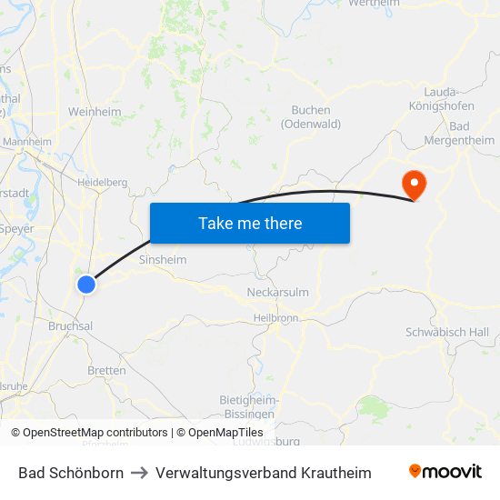 Bad Schönborn to Verwaltungsverband Krautheim map