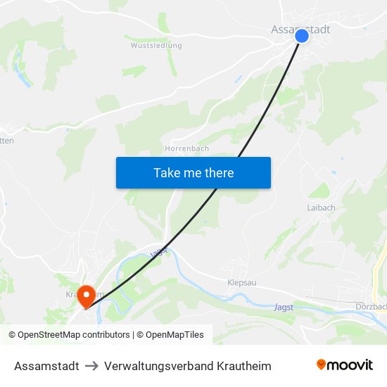 Assamstadt to Verwaltungsverband Krautheim map