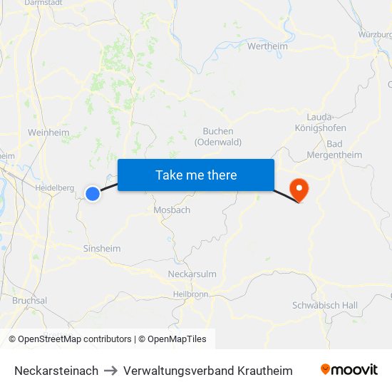 Neckarsteinach to Verwaltungsverband Krautheim map