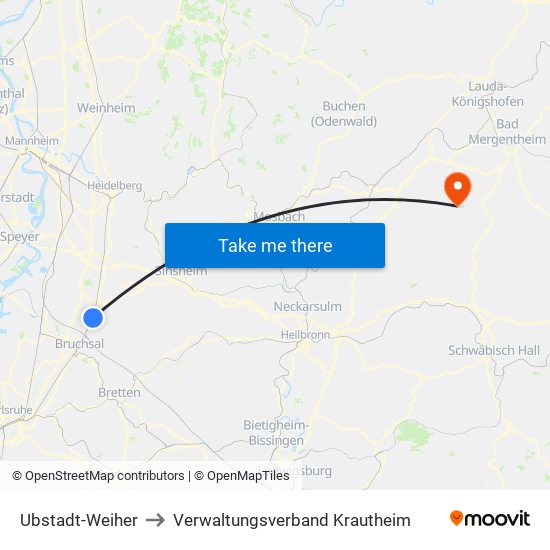 Ubstadt-Weiher to Verwaltungsverband Krautheim map