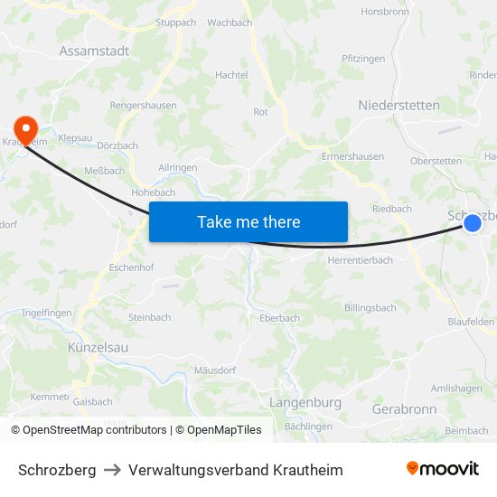 Schrozberg to Verwaltungsverband Krautheim map
