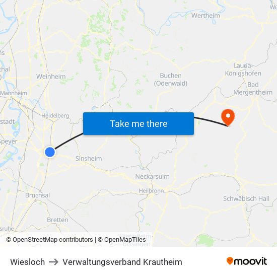 Wiesloch to Verwaltungsverband Krautheim map