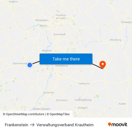 Frankenstein to Verwaltungsverband Krautheim map