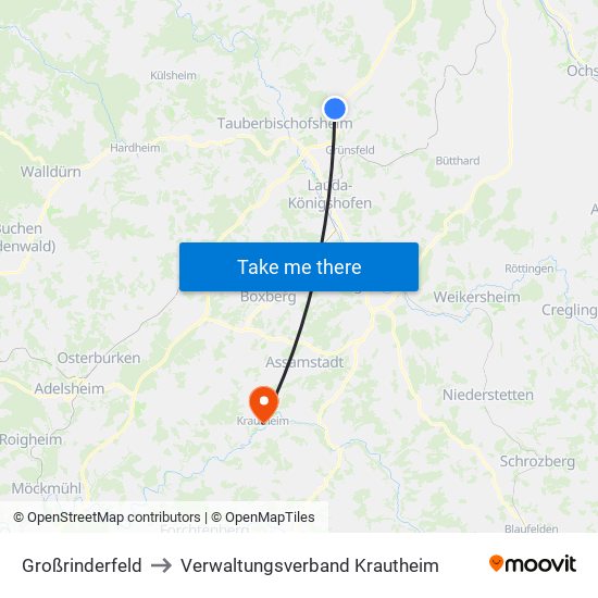 Großrinderfeld to Verwaltungsverband Krautheim map