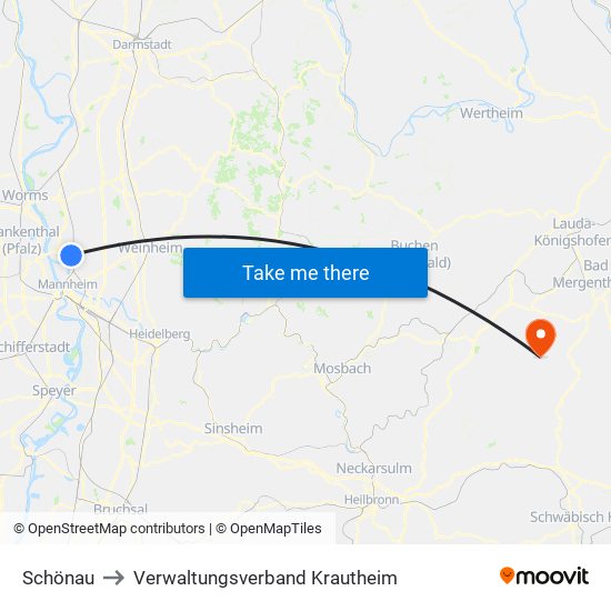 Schönau to Verwaltungsverband Krautheim map