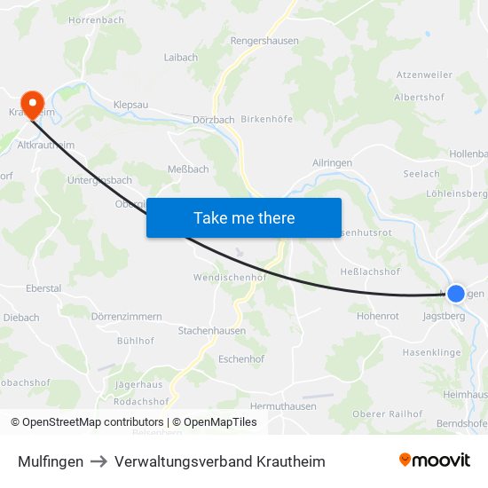 Mulfingen to Verwaltungsverband Krautheim map