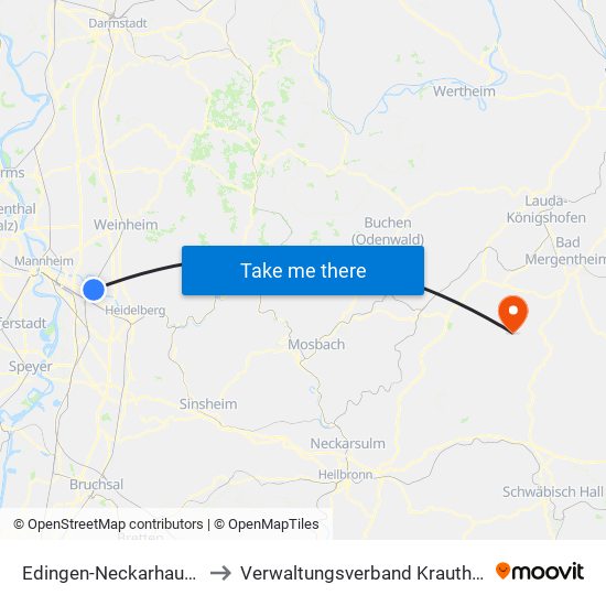 Edingen-Neckarhausen to Verwaltungsverband Krautheim map