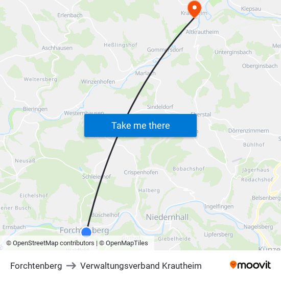 Forchtenberg to Verwaltungsverband Krautheim map