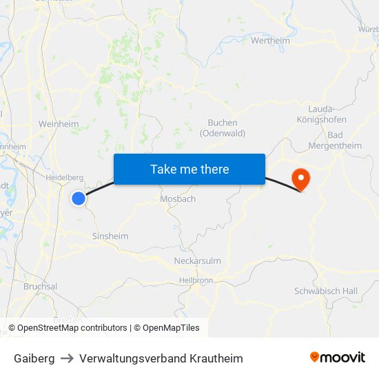 Gaiberg to Verwaltungsverband Krautheim map