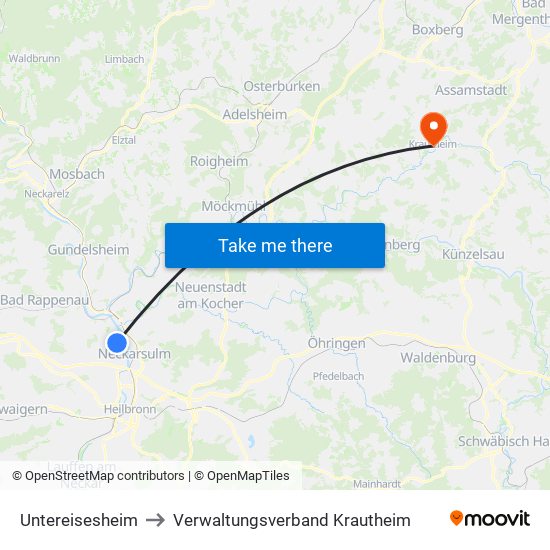 Untereisesheim to Verwaltungsverband Krautheim map