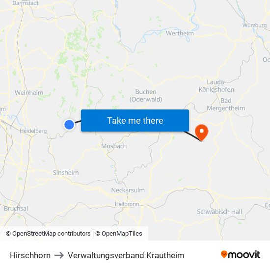 Hirschhorn to Verwaltungsverband Krautheim map