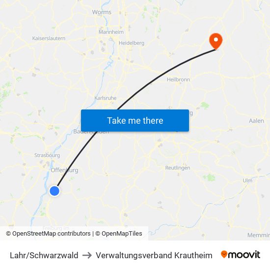 Lahr/Schwarzwald to Verwaltungsverband Krautheim map