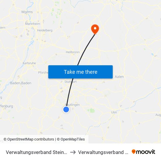 Verwaltungsverband Steinlach-Wiesaz to Verwaltungsverband Krautheim map