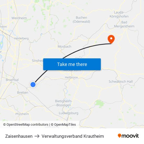 Zaisenhausen to Verwaltungsverband Krautheim map