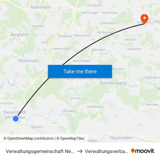 Verwaltungsgemeinschaft Neuenstadt am Kocher to Verwaltungsverband Krautheim map
