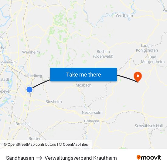 Sandhausen to Verwaltungsverband Krautheim map