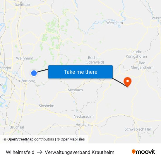 Wilhelmsfeld to Verwaltungsverband Krautheim map
