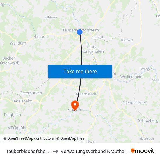 Tauberbischofsheim to Verwaltungsverband Krautheim map