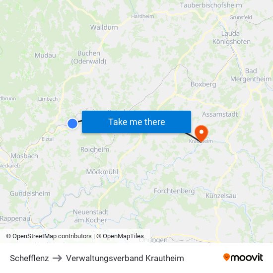 Schefflenz to Verwaltungsverband Krautheim map