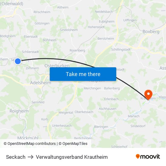 Seckach to Verwaltungsverband Krautheim map