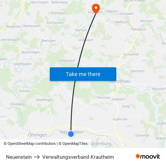 Neuenstein to Verwaltungsverband Krautheim map