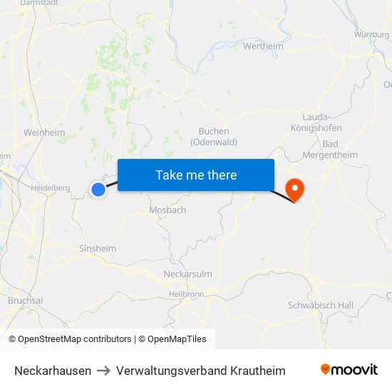 Neckarhausen to Verwaltungsverband Krautheim map