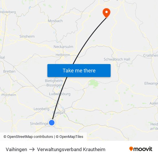 Vaihingen to Verwaltungsverband Krautheim map